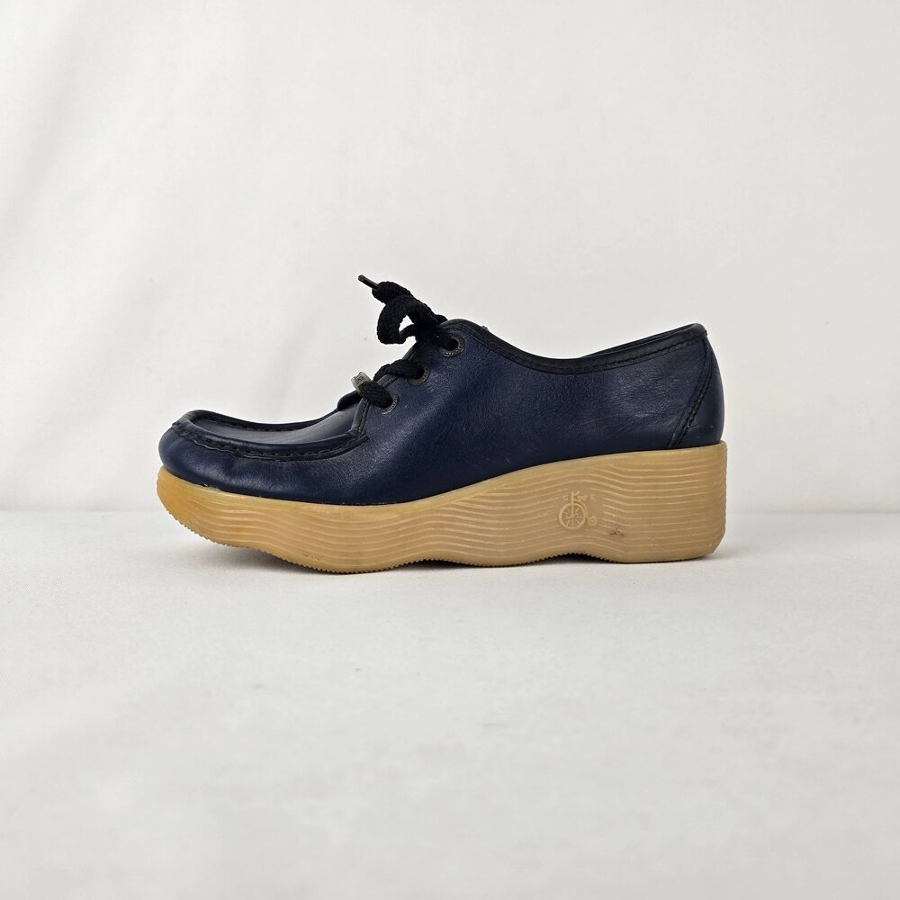Vintage Gatthere Italy Leather Shoes Size 7 Navy Platform Lace Up Wedge